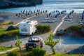 Motorhome parked on amazing Skinaria beach,ÃÂ Crete, Greece